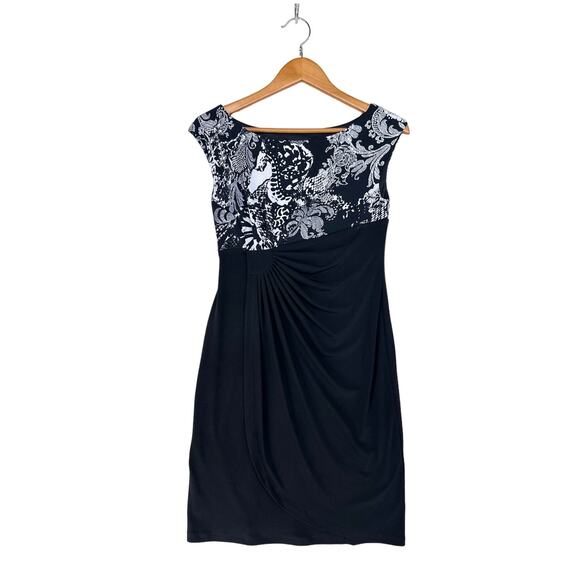 Connected Size 6P Womens Black Paisley Sheath Wrap Cocktail Party Date Dress‎ - Picture 1 of 13